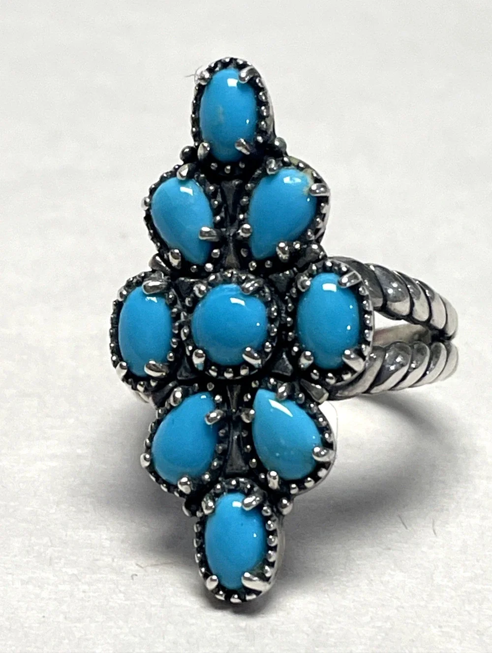 Carolyn Pollack 925 Sterling Silver Turquoise Cluster Ring Size 7.75 Statement